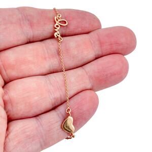 Vintage Rose Gold-Tone Sterling Silver 925 Love Heart Charm Anklet 9"-10"